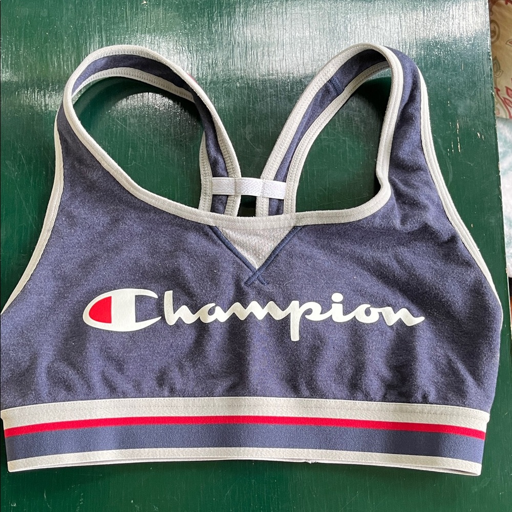 Champion Navy Sports Bra with Red and White Trim